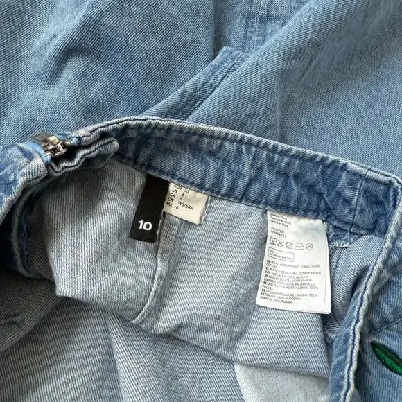 HM Divided Denim Embroidered Floral Mini Skirt Floral y2k Size 6 Zippered - Picture 4 of 4